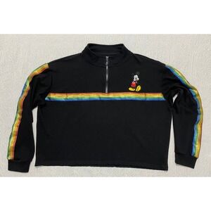 Disney Mickey Mouse Black Rainbow Glitter Stripe Quarter Zip Sweatshirt Crop 3XL